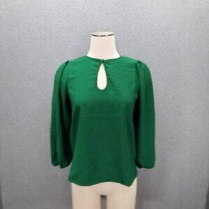 J Crew Green Puff Sleeve Keyhole Neckline Crepe Top Blouse BL711 Women Size  XSP